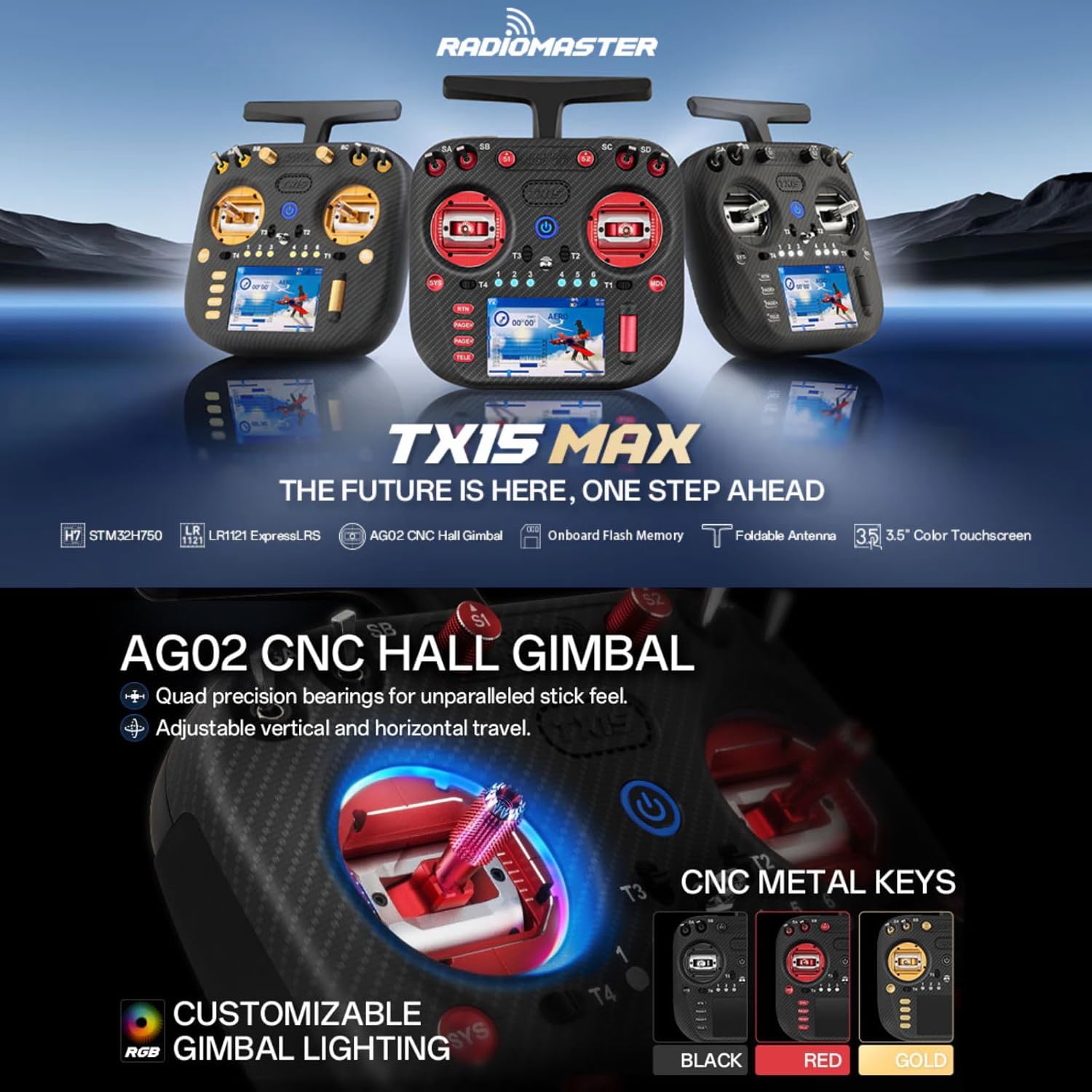 Radiomaster TX15 Max ELRS Funksender, AG02 CNC Hall-Gimbals, 3,5 Zoll IPS-Touchscreen, Für FPV-Drohnen, Multikopter, RC-Helikopter, Autos & Boote, Modus 2