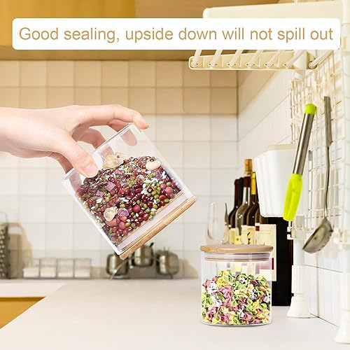 Miniatura 5 de Paquete de 4 tarros de vidrio con tapas herméticas de bambú, recipientes de cocina de vidrio transparente para almacenamiento de alimentos de