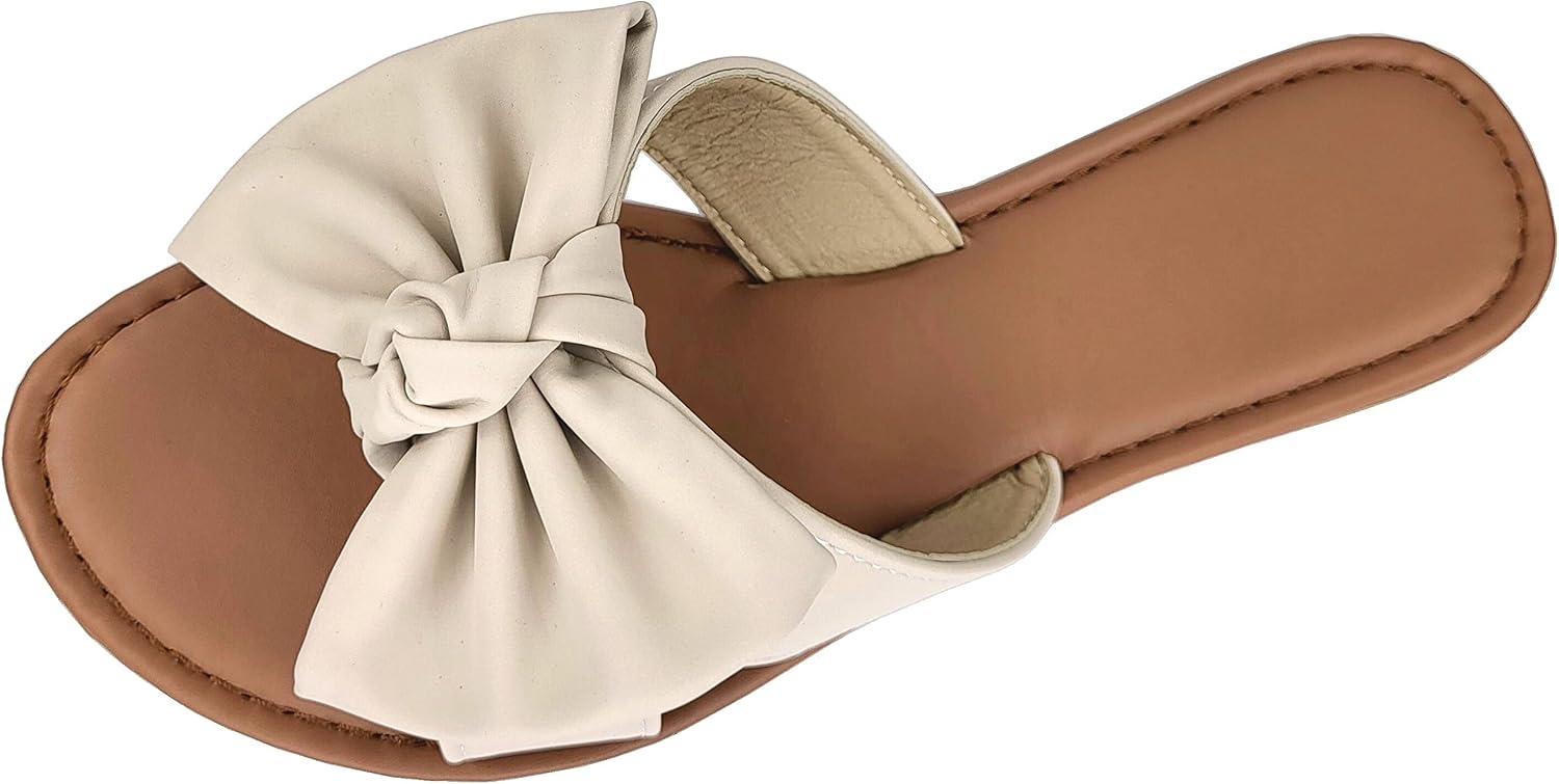 Tiara Women's Sandals Slip On Slide Flat with Twist Knot Bow