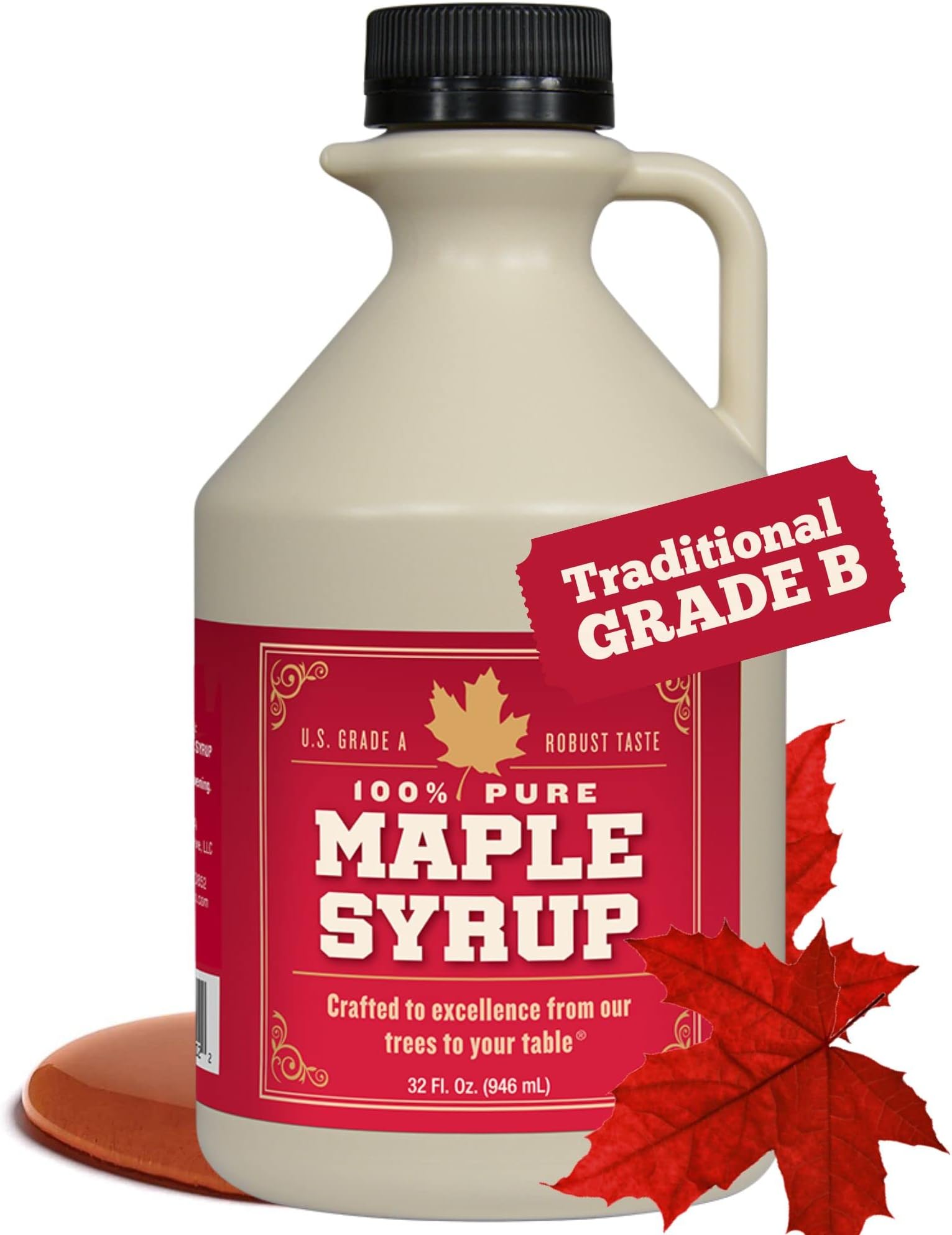 Grade B Maple Syrup 32 Oz Jug – 100% Pure Maple Syrup (Now Grade A Dark) Bold, Robust Flavor – Artisan Maple Syrup Gift – USA-Made Breakfast Syrups & Toppings by Lincoln County Reserve