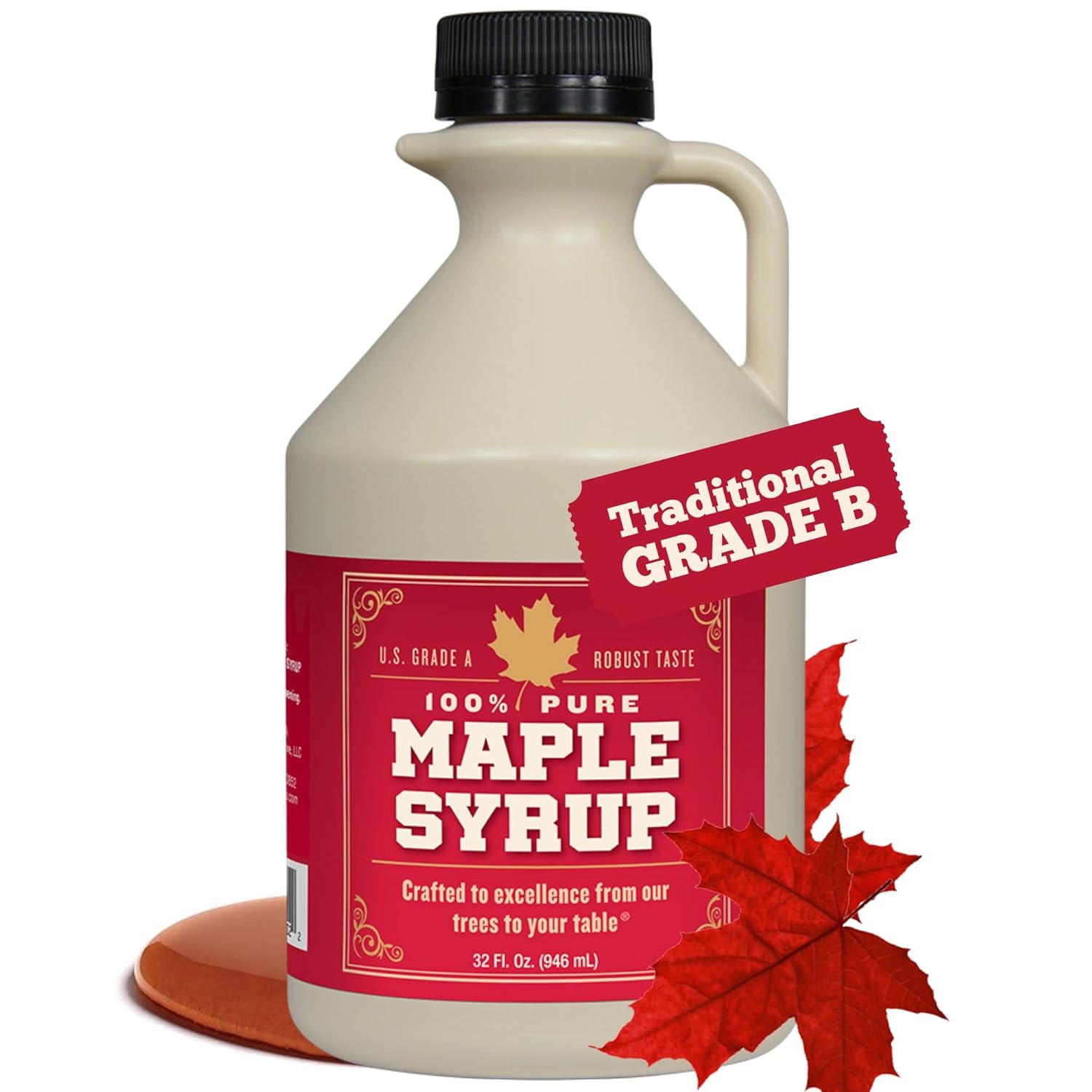 Grade B Maple Syrup 32 Oz Jug – 100% Pure Maple Syrup (Now Grade A Dark) Bold, Robust Flavor – Artisan Maple Syrup Gift – USA-Made Breakfast Syrups & Toppings by Lincoln County Reserve