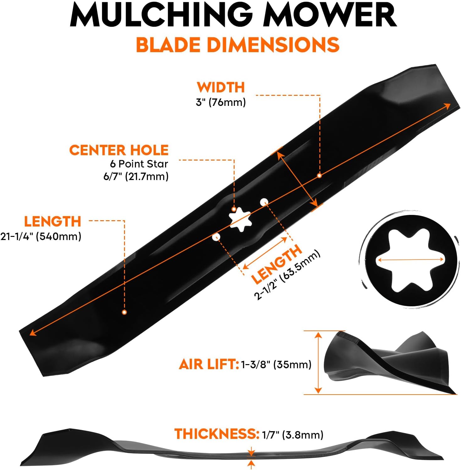 942-0616A 42 inch 6-Star Mulching Blades for Cub Cadet XT1 XT2 LT42 LX42 ZT1 RZT 42 LTX 1040 Craftsman T110 T210 Troy Bilt TB 42 TB1942 Super Bronco Pony 42'' Deck Lawn Tractor Zero-Turn Mower, Black