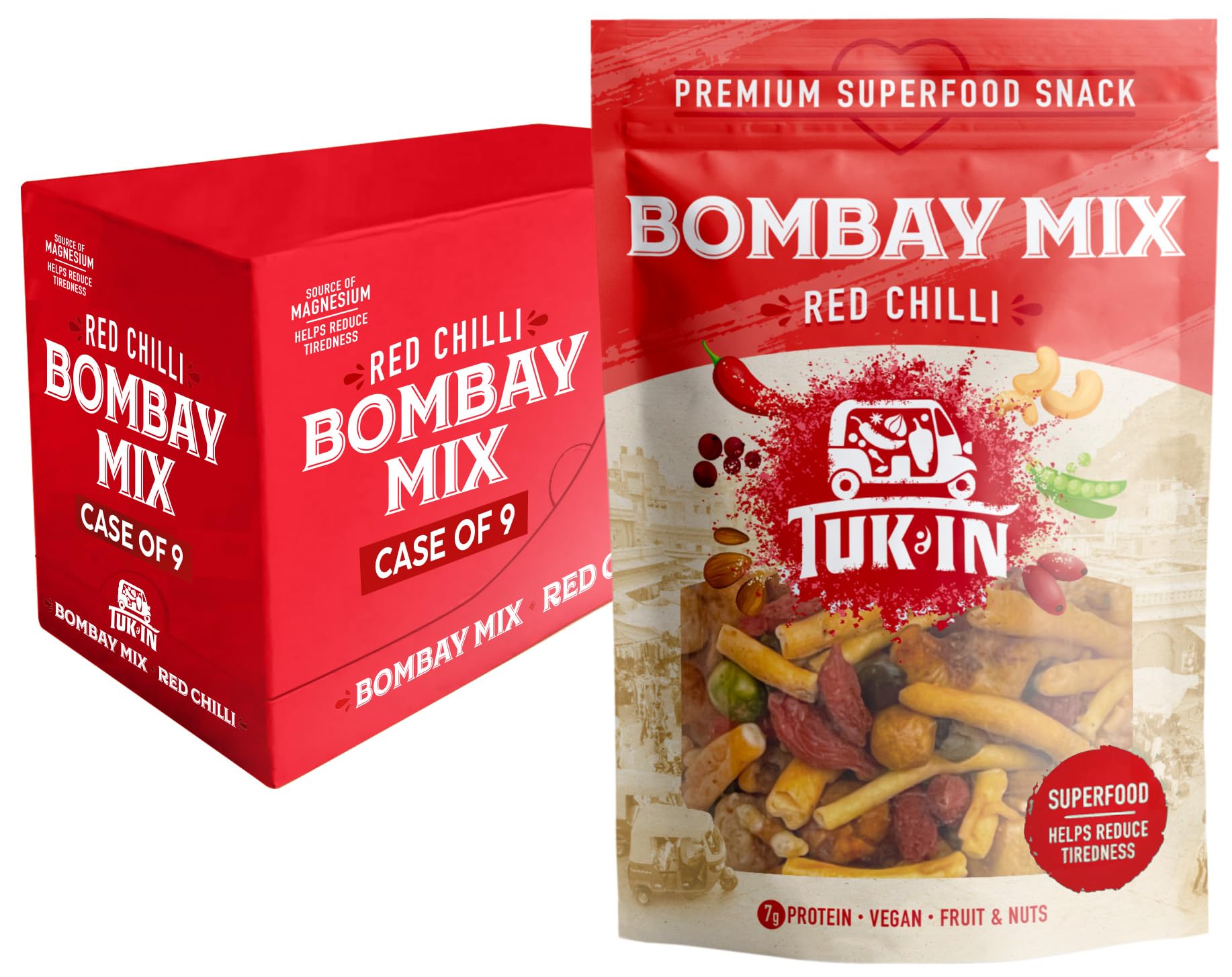 Red Chilli Superfood Bombay Mix | Case of 9 | Vegan Healthy Snack | Source of Magnesium