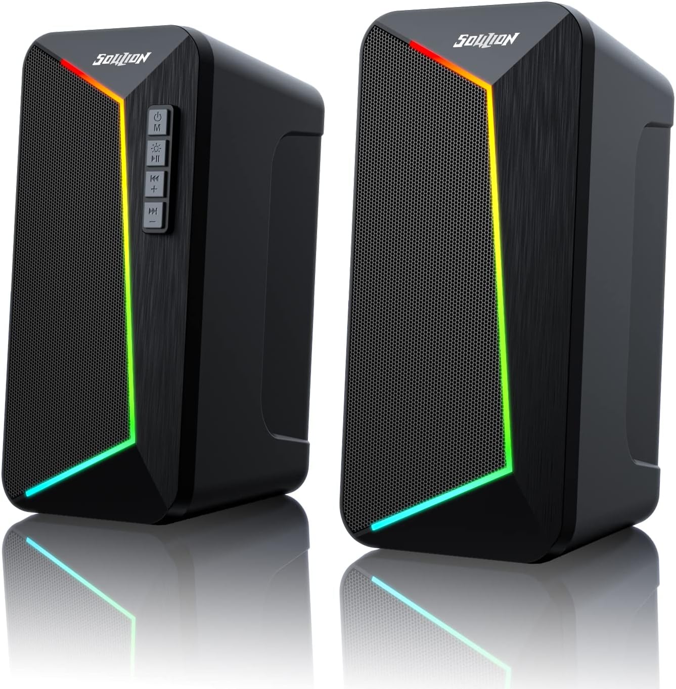 SOULION R40 Computer Speakers, USB/Bluetooth V5.3 Desktop Speakers for PC Monitor Gaming, with Customize 6 Lighting Effects, 2.0 Channel Surround Stereo & Quality Bass
