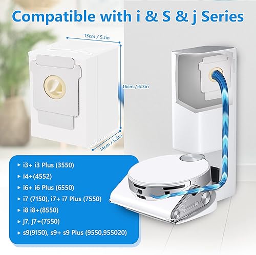 Miniatura 2 de Paquete de 10 bolsas de vacío de repuesto para iRobot Roomba i7, i7+, i7Plus, i8, i8+, i3, i3+, i4, i4+, i6, i6+, j7, j7+, s9, s9+, s9+, s9Plus, i &