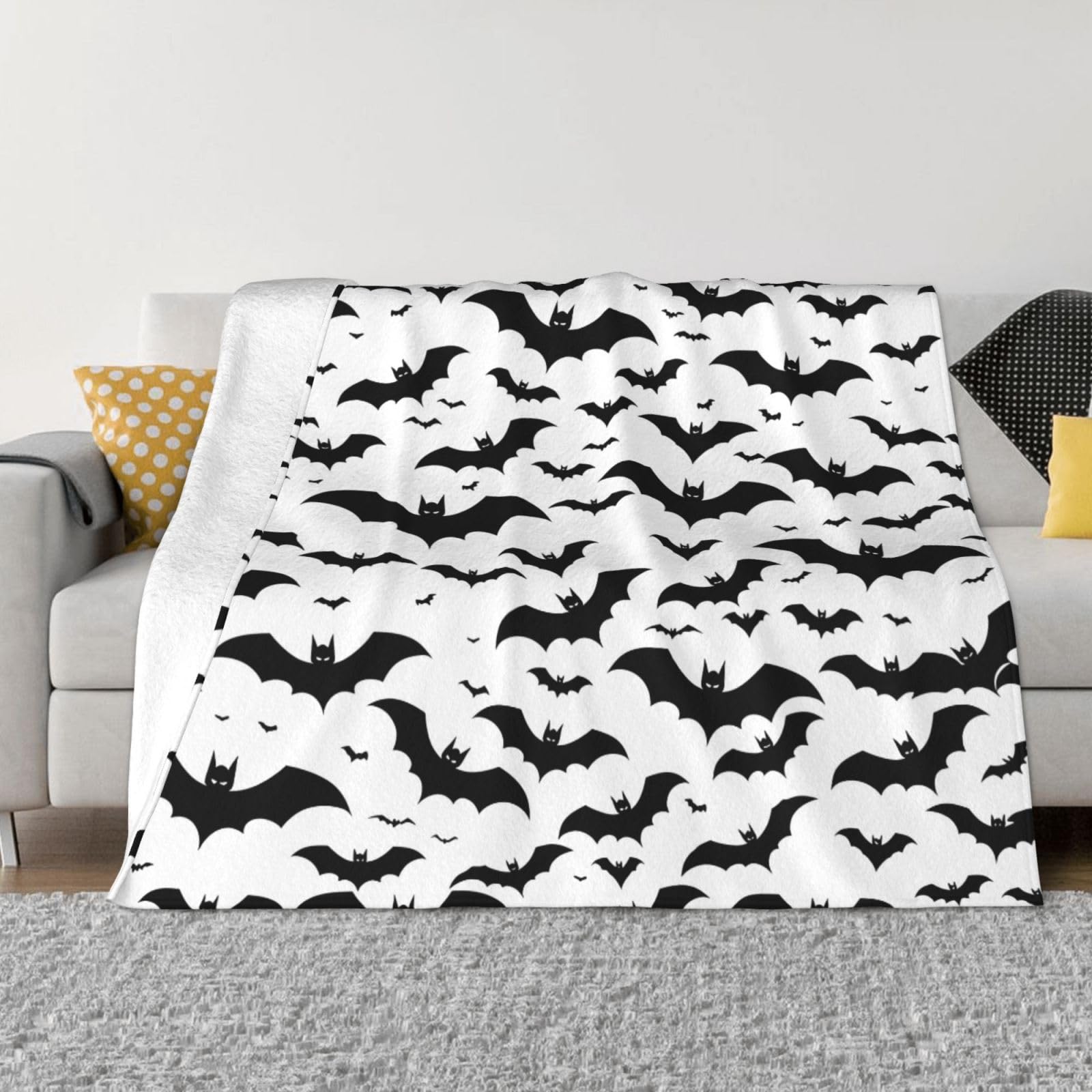 Couverture Halloween flanelle noire et blanche plaid polaire chaud et doux 76x102cm