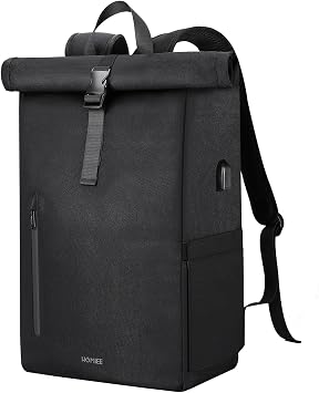 HOMIEE Laptop Travel Backpack Mens,Roll Top 17.3 Inch Laptop Bag with USB Port,Anti-theft Rucksack Bag Womens,Water-resistant College School Daypack Business Computer Bag for Work Camping Black