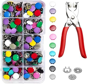 100 Set Snap Button Fastener Kit, Popper Fasteners Kit with Pliers Five Claw Buckle, No Sewing Press Studs Snap Fasteners, Metal Snap Button Fastener Kit for Sewing DIY Crafts Clothes