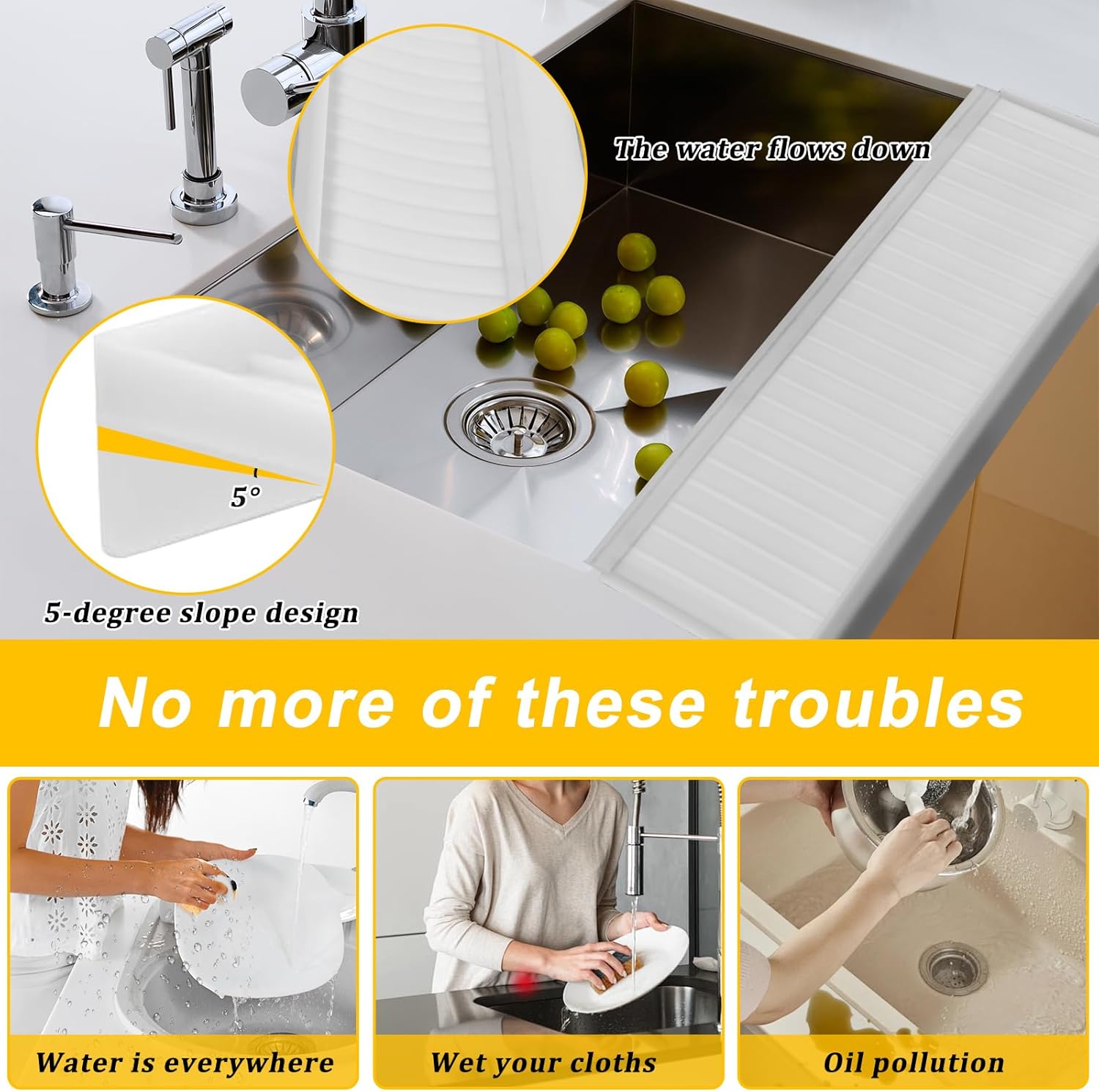 Silicone Edge Protectors - Multifunction Sink Accessories, Splash Guard & Draining Mat for Kitchen, Bathroom Sink, Steel, Granite, Quartz Countertops(Transparent) - Image 2
