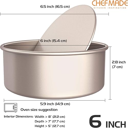 Miniatura 2 de CHEFMADE Sartén redondo para pasteles 6 pulgadas con fondo suelto extraíble antiadherente y revestimiento de liberación rápida utensilios de cocina