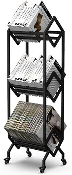 VENNQD Bookshelf Book Cart Rack Industrial Metal Bookcase 3 Tier Holder with Wheels Modern Stylish Design Magazines Files Album Recipe Book Storage Organizer for Sofa End Bed Beside 3 Tier