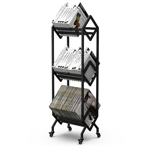 Bookshelf Book Cart Rack Industrial Metal Bookcase 3 Tier Holder