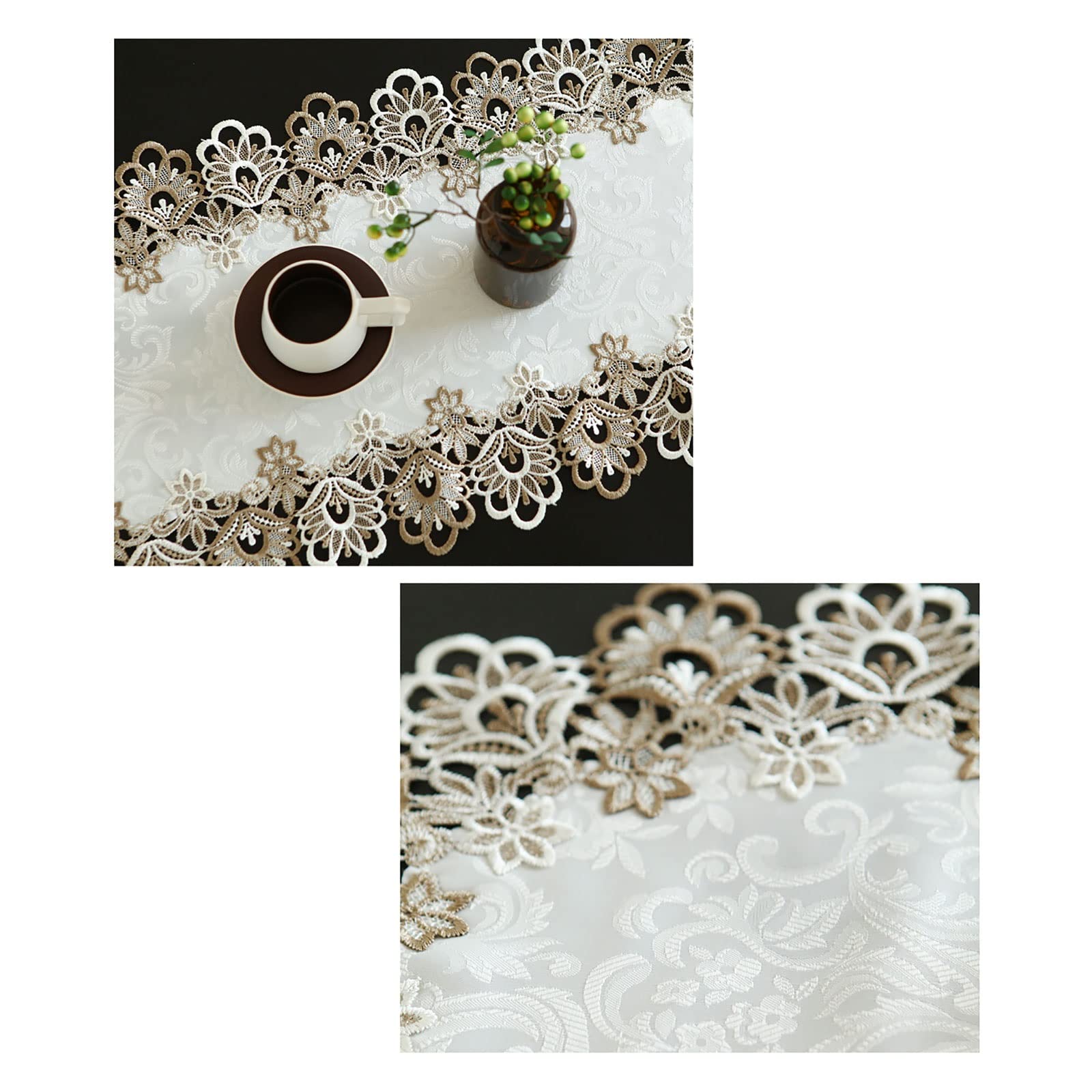 Chemins de Table, Lot de 2 napperons rectangulaires en Tissu et Dentelle avec Broderie en macramé exquise for décoration de Noël et du Nouvel an(40 * 220cm)