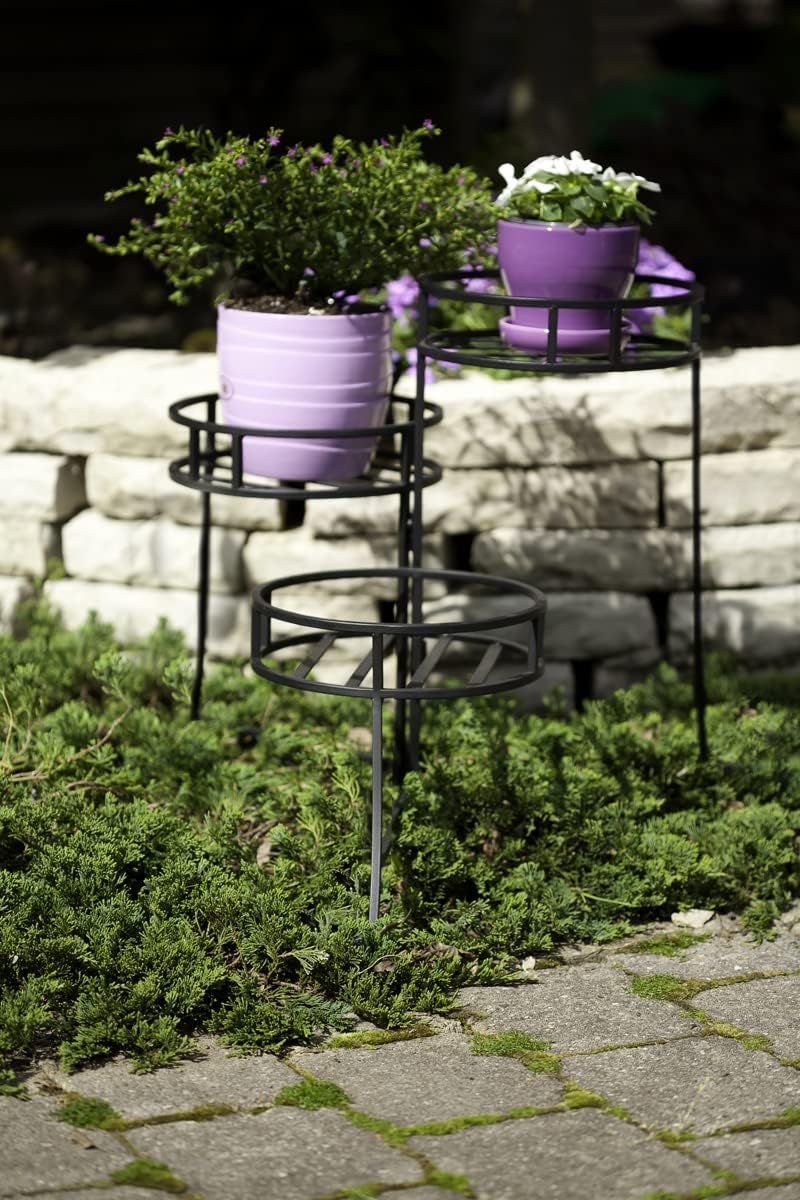 Panacea 86715 Plant Stand with Contemporary Design and 3-Tier Round Fold Out, 21-Inch Height, Black