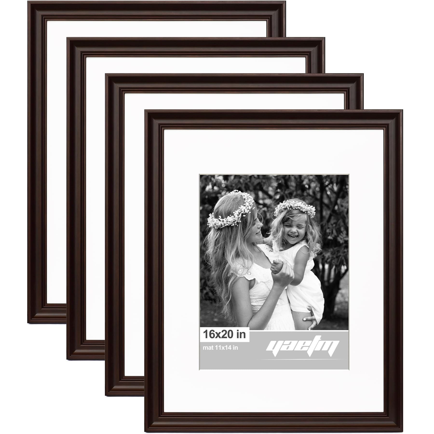 Yaetm 16x20 Picture Frame Matted to 11x14 Set of 4, 1.4" Wide Molding
