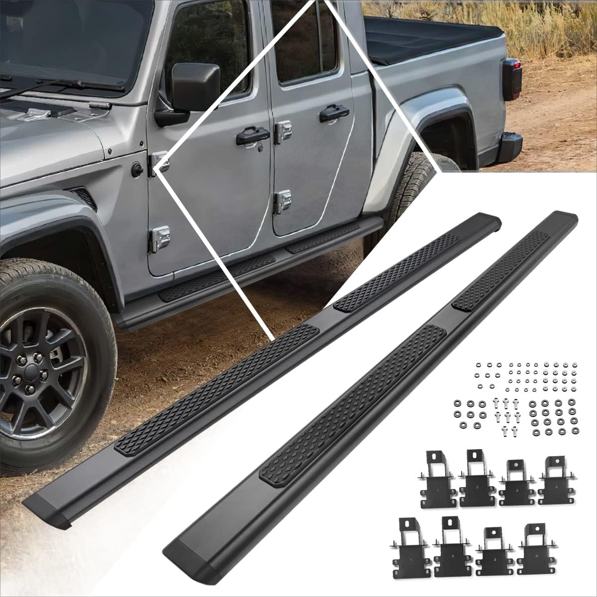 [Pair] 6 Inch Black Aluminum Running Borads/Side Steps/Nerf Bars Compatible with 20-24 Jeep Gladiator