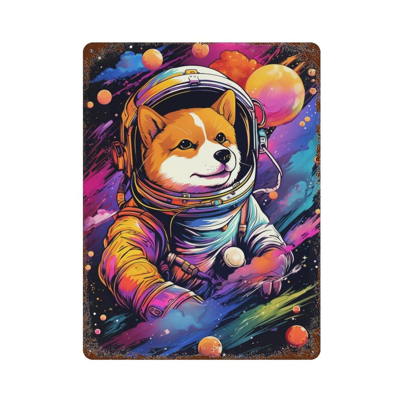 Cosmic Canine Astronaut-3 Vintage Rust Metal Sign 15.7"x11.8", for Patio, Garden Room And Bar Decor, Novelty Wall Decor