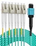 VANDESAIL MPO/MTP Fanout Fiber Patch Cable 5m/16.4ft, MPO/MTP to 8 X LC (4 Duplex), 10/40/100G QSFP+ OM3 8 Strands UPC Breakout Cable - Aqua 50/125μm LSZH for Data Center Network Connectivity