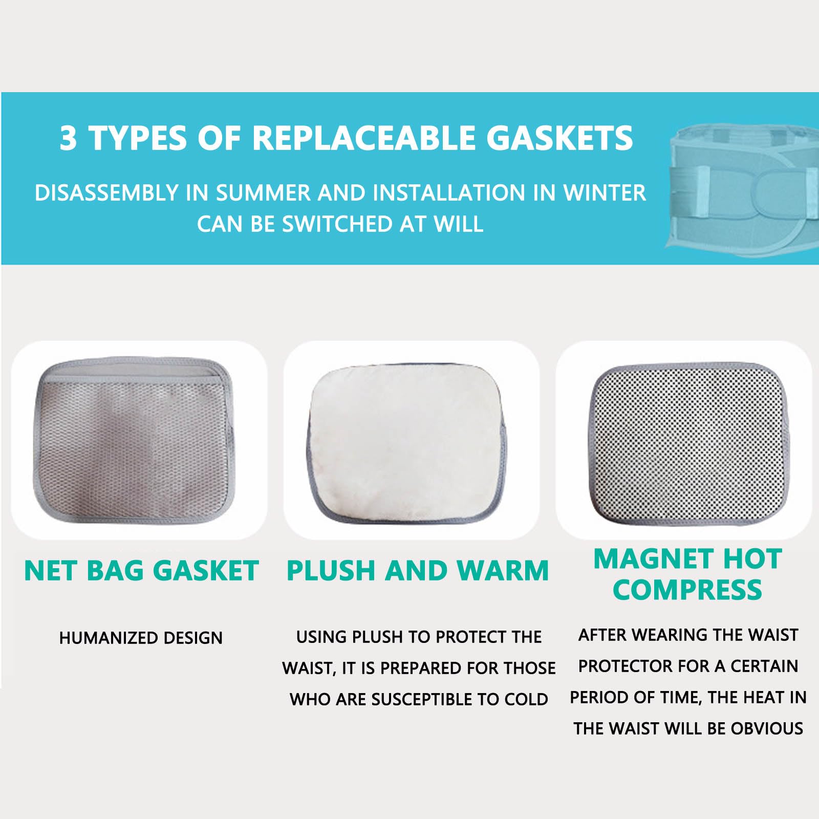 4 supporti for cartilagine ABS, bende elastiche multiple, 3 tipi di guarnizioni sostituibili, tutore lombare in tessuto a rete traspirante L,Cintura di sostegno lombare(L)