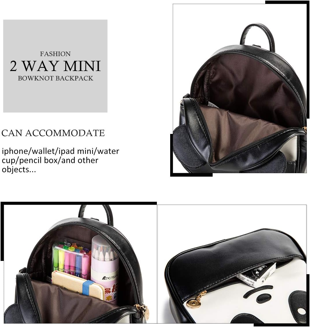 KL928 Girls Mini Backpack Toddler 3D Animal Casual Daypack PU Leather Preschool Convertible Shoulder Bag Gift for Kids (Black)