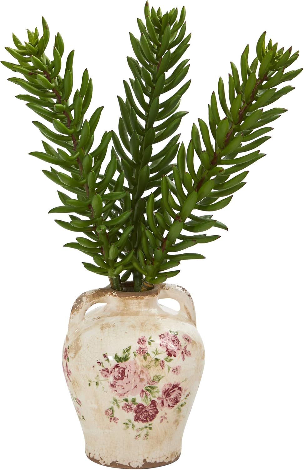 Nearly Natural 20in. Succulent Artificial Floral Jar Silk Plants, Green