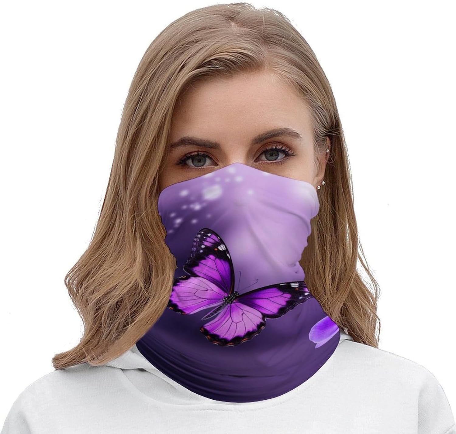 Neck Gaiter Face Mask for Cold Weather Purple Butterfly Face Cover Scarf for Men Women Elastic Headbands Wind-proof Bandana for Skiing Fishing Hiking Cycling