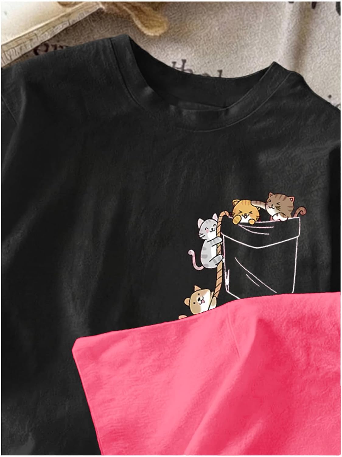 SweatyRocks Girl's 2 Pack Cat Print T Shirt Cute Casual Graphic Short Sleeve Tee Tops