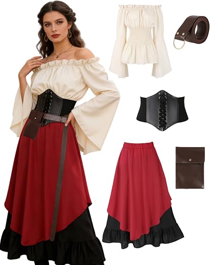 SOOFILM Renaissance Costume Women Medieval Victorian Fancy Dresses Halloween Pirate Cosplay