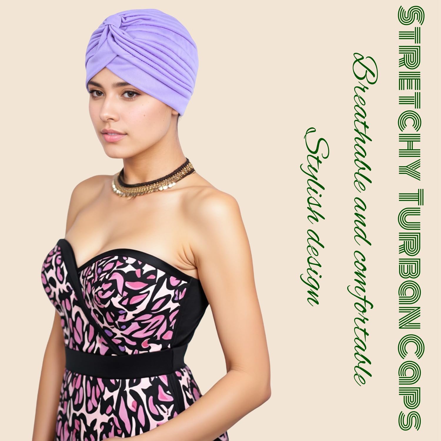 10 Pcs Fashion Chemo Head Wraps for Women Stretchy Turban Cap Cancer Headwear Bennie Twisted India's Hat - Image 2