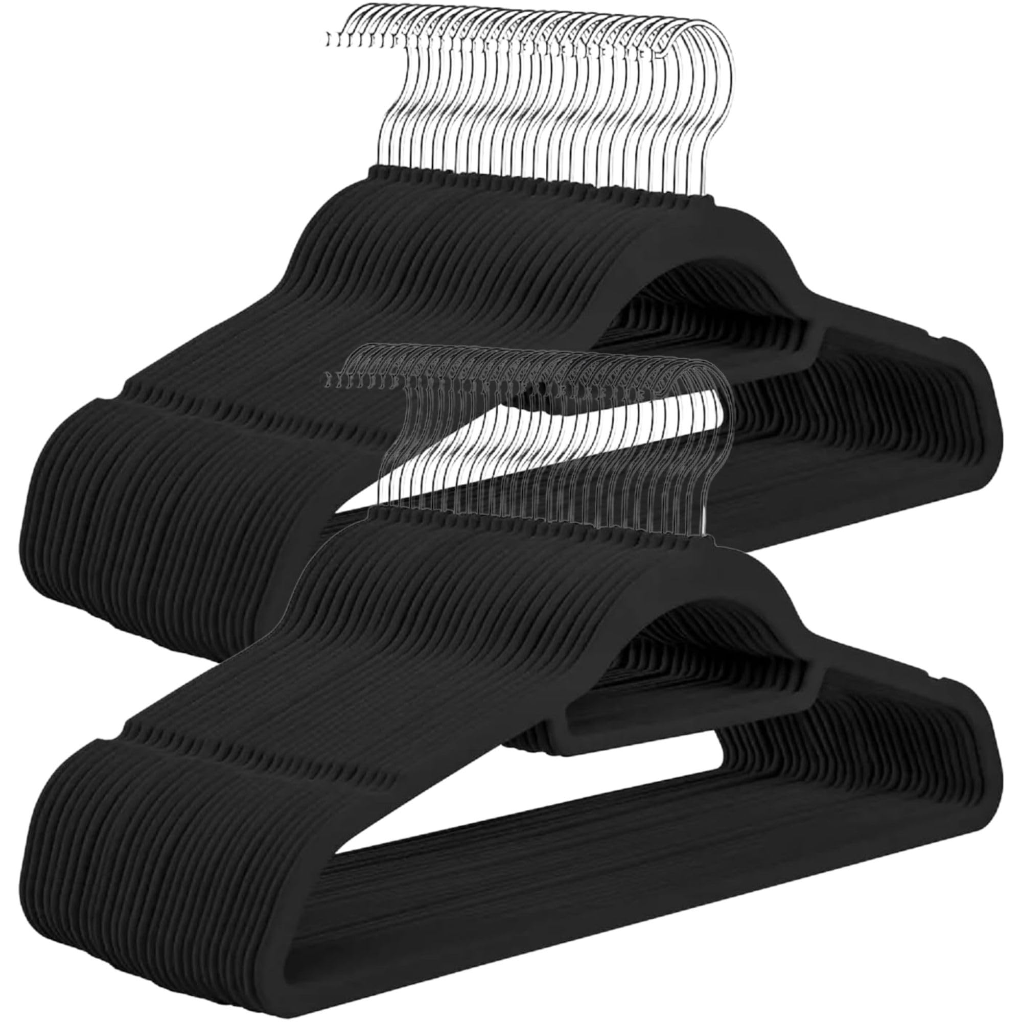 50 Velvet Coat Hanger - Heavy Duty Velvet Clothes - Premium Non-Slip Hanger for Clothes - 360 Degree Swivel Hook - Sturdy to hold Jacket or Trouser comes in Black Cream and Grey. (Black)