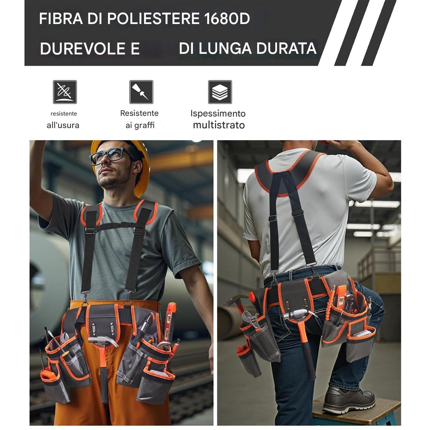 Cintura Porta Utensili | Grembiule da Lavoro | Borse Lavoro | Regolabili con Bretelle e 19 Tasche Organizzatore per Idraulici ed Elettrici