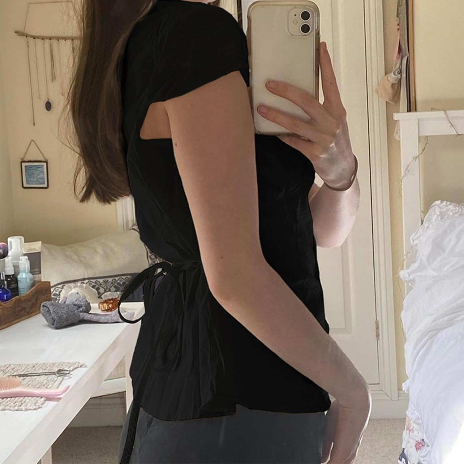 Women E-Girls Short Sleeve T Shirt Fairy Grunge Y2k Shirt Cute Square Neck Patchwork Top Vintage Top Coquette Clothes - Image 3