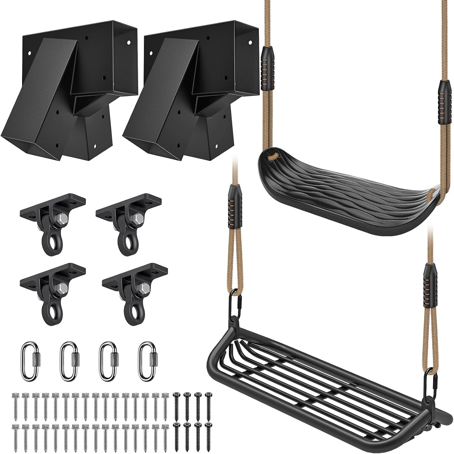 Dolibest Heavy Duty Swing Set Kit – Reinforced A-Frame Brackets with 2 Swing Seats & 4 Hangers, DIY Playground Hardware Included for Backyard Garden