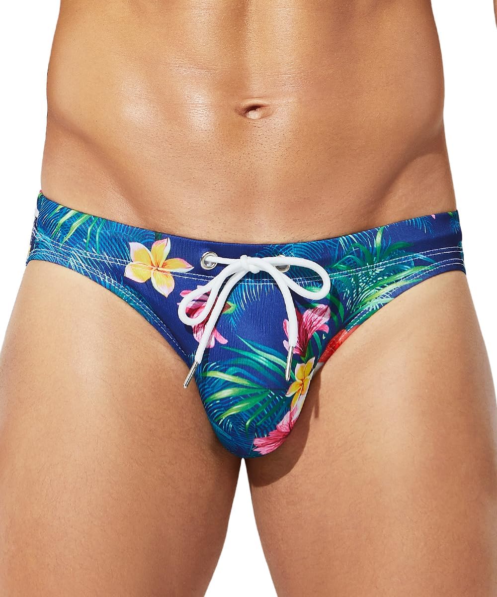 Arjen Kroos Men's Swim Briefs Sexy Low Rise Printed Bikini Adjustable Drawstring Swimwear