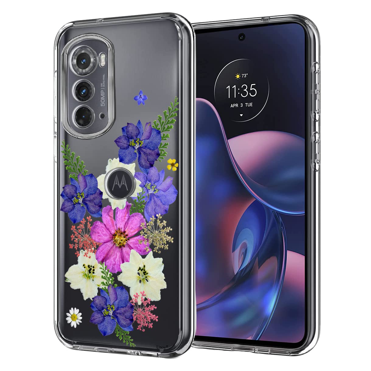 Unov Case Compatible with Motorola Edge 2022 Clear with Design Soft TPU Shock Absorption Slim Embossed Pattern Protective Back Cover Motorola Edge