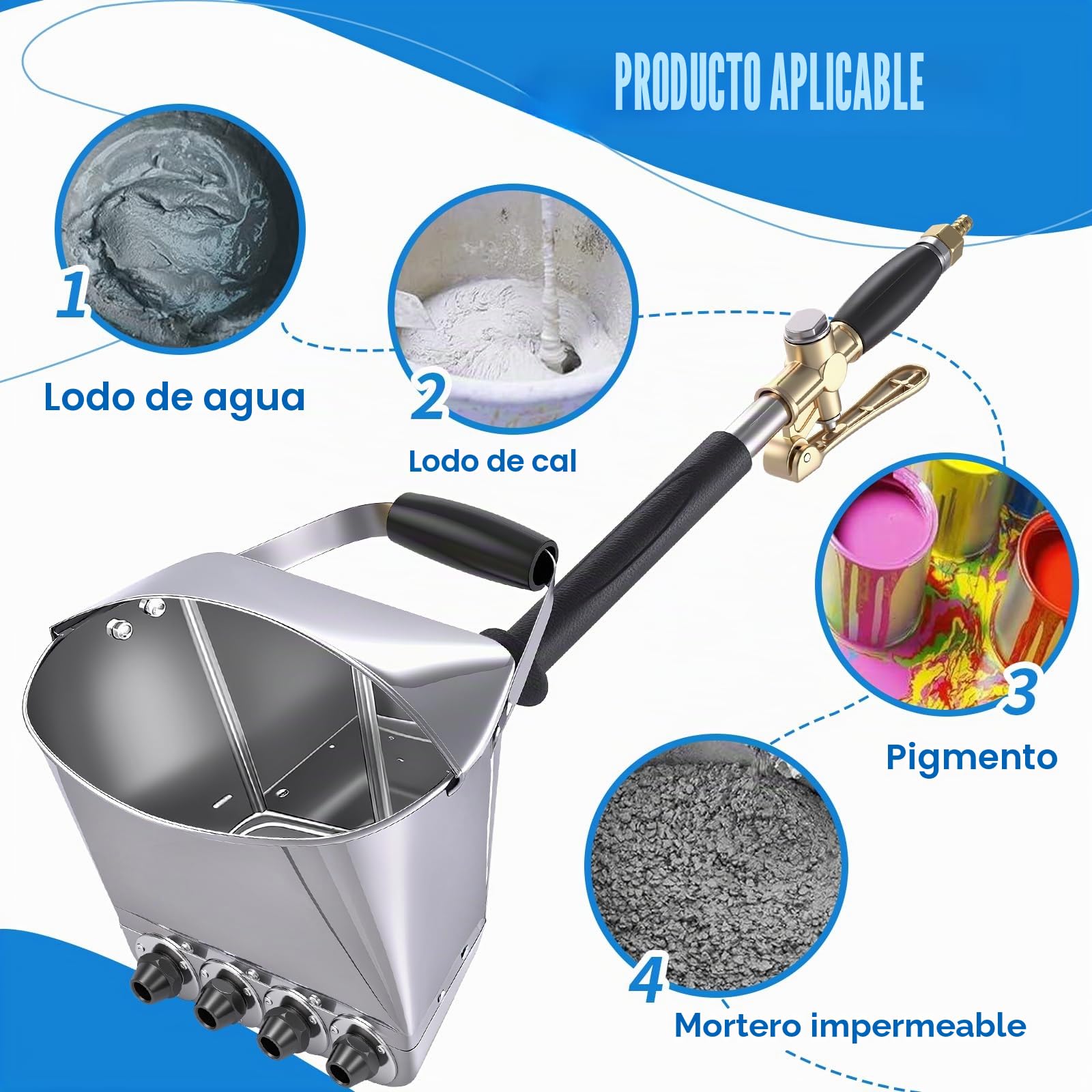 Pistola pulverizadora de mortero de cemento, 4 pistolas de limpieza de chorro, mortero de cemento, pistola de yeso, herramienta de pintura de pared, incluye 8 boquillas, 2 cintas adhesivas y un par de
