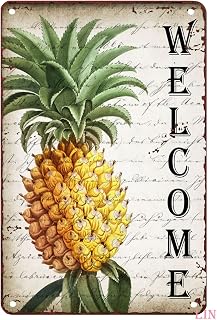 Pineapple Decor for Office Welcome Print Illustration Metal Signs Vintage Room Aesthetic Wall Art Tin Sign Gift Garage Bathroom Living Man Cave Bar 8x12 inch