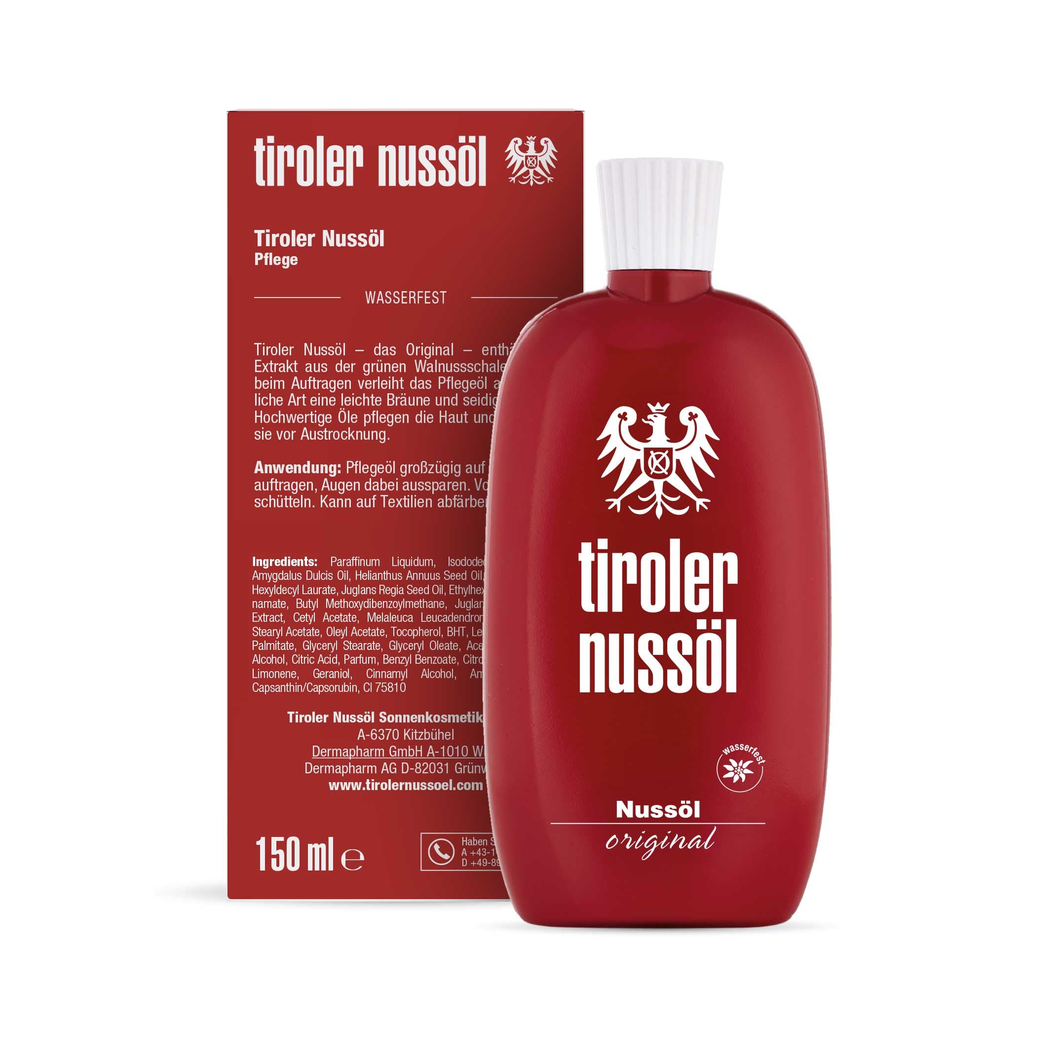 Tiroler Nussöl Original DOPPELPACK 2x 150ml |Das Original |Verleiht der Haut schon beim Auftragen eine leichte, natürliche Bräune
