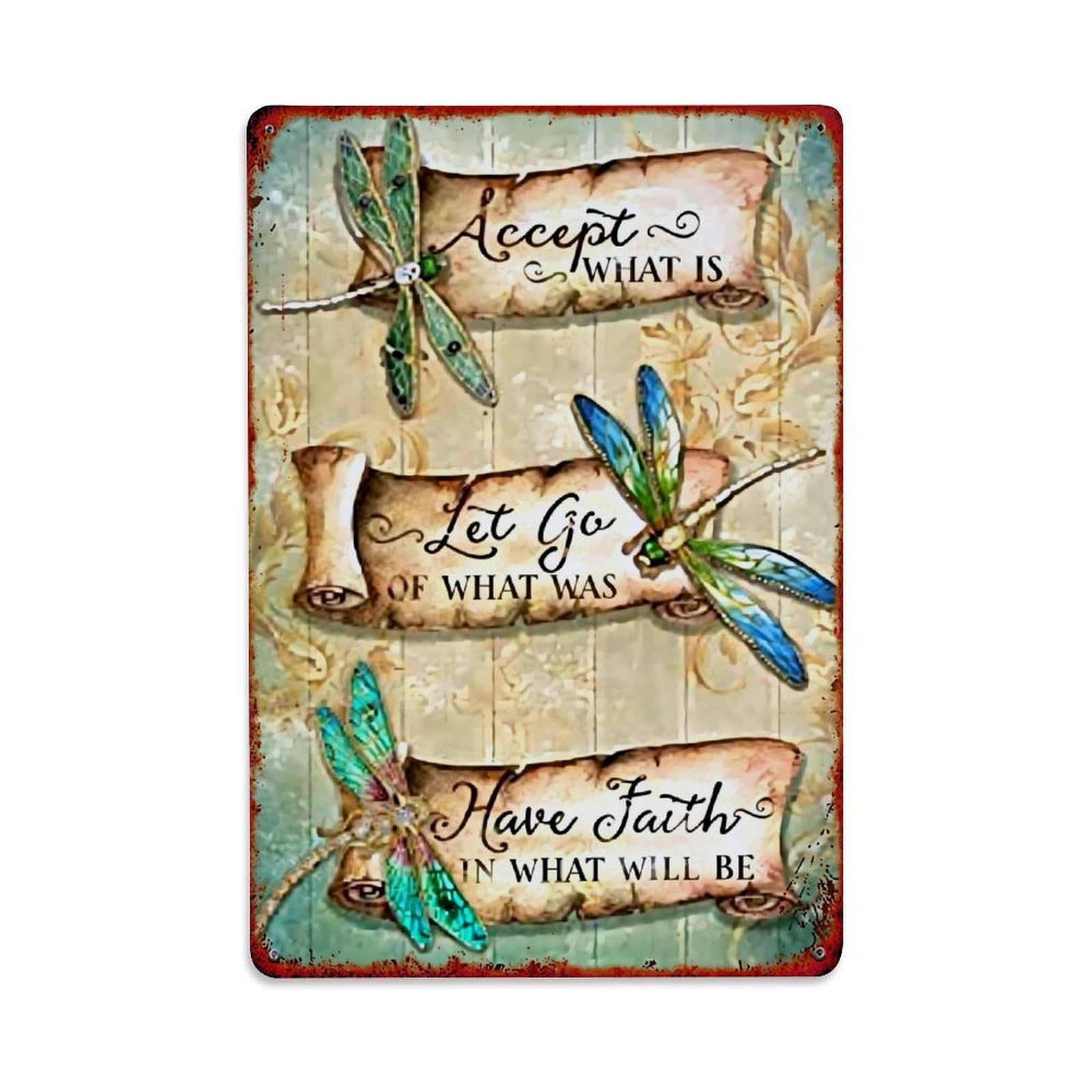 Jdfenggu Vintage Dragonfly Scroll Wisdom Art Print_1 Retro Metal Tin Sign, Decor Art Poster For Bar, Home, Man Cave, Kitchen, Laundry Room Gift 8X12inch