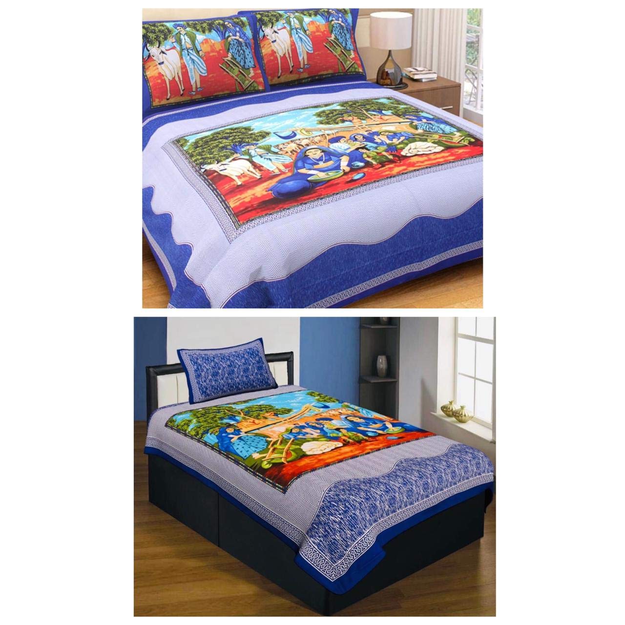 NUTAN INDUSTRIES Combo Strawberry RAJWADA Pannel Print BEDSHEET