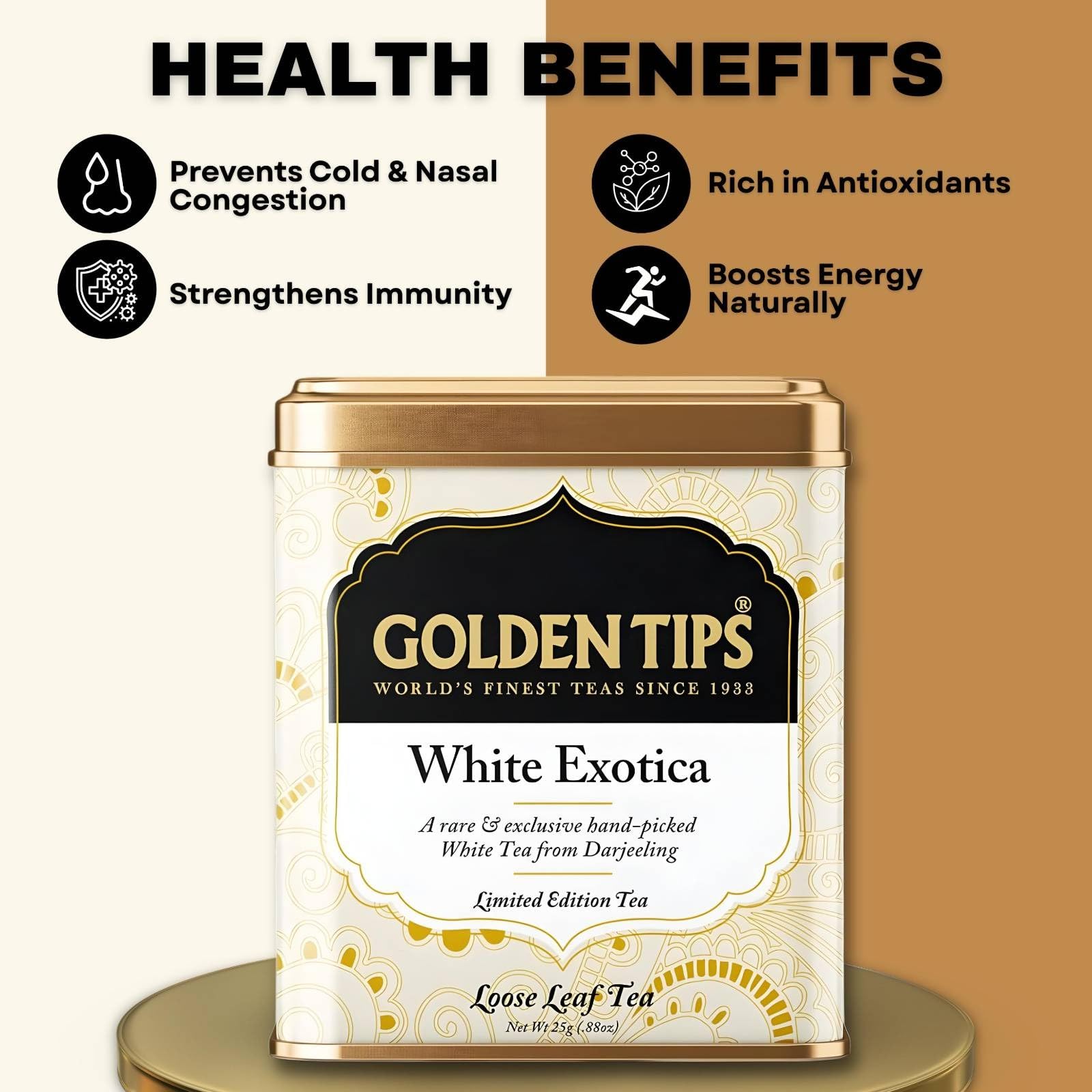 Golden Tips White Exotica Tea Loose Leaves Tin can (25 Gram, 12 cups) - Image 5 thumbnail