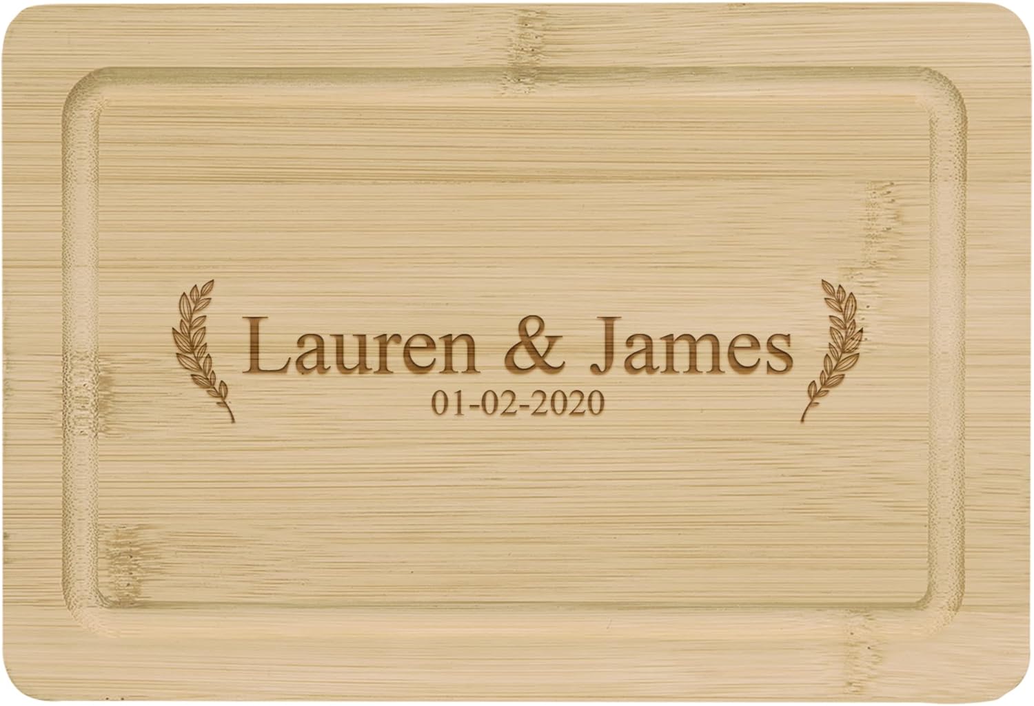 Custom Laurel Couple Bamboo Cutting Board with Drip Ring