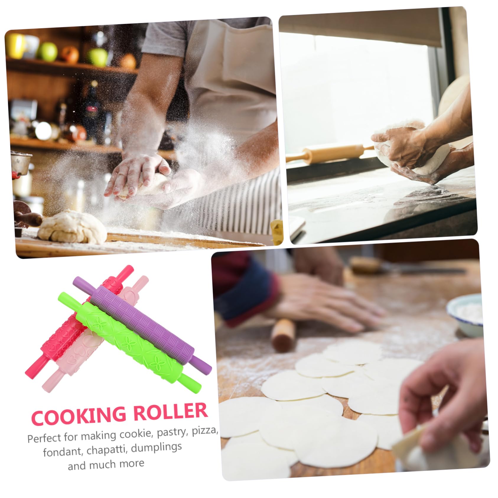 Cabilock Rodillos Galletas Pizza Relieve Plástico Comestible Cómodo Natural Almacenaje Compacto Repostería