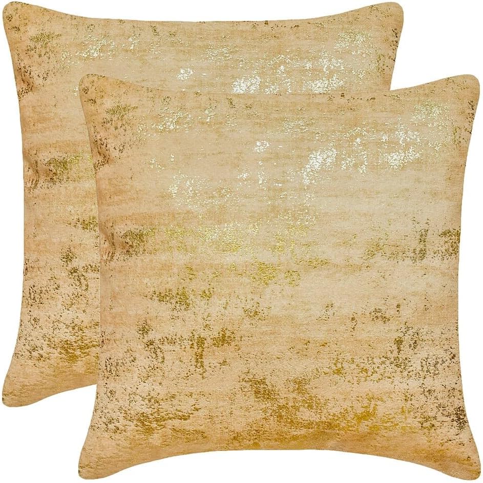 The HomeCentric Decorative Throw Pillow Cases Ivory & Gold 16"x16" (40x40 cm) Suede Foil, Grudge, Textured Cushion Covers for Sofa, Solid Modern - Ivory Gilded Glamour