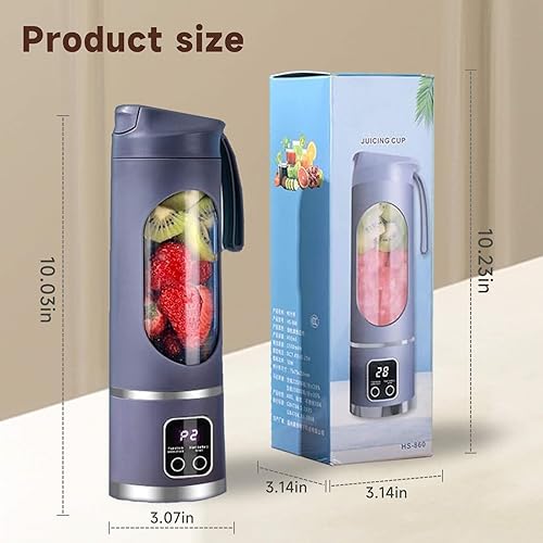 Miniatura 3 de Exprimidor portátil con pantalla digital, 3 velocidades, recargable por USB, trituradora de frutas y hielo compacta de 15 onzas para jugos, batidos,