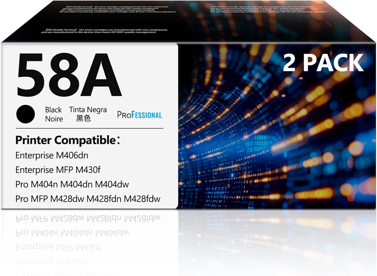 58A CF258A Toner Cartridges Black with Chip Replacement for HP58A 58A 58X CF258X Toner Compatible with Laserjet MFP M428fdw M428dw M428fdn Pro M404n M404dn M404dw M404 M428 (2 Pack)