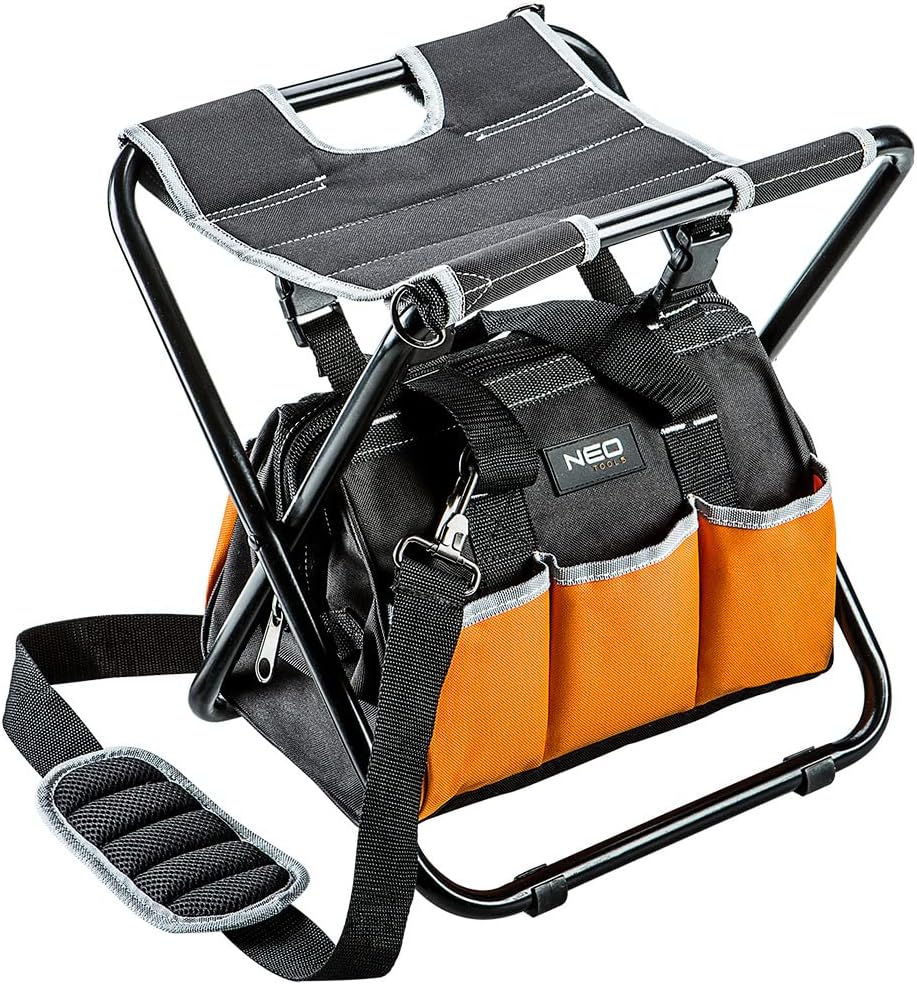 NEO TOOLS Folding Stool with Tool Bag, Folding Chair, Fishing Stool