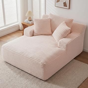 66" Chaise Lounge Chair Indoor, Oversized Boneless Couch | No Assembly|3 Pillows|Plush Corduroy|Upholstered Sofa Bed|Cloud Reading Chair for Living Room Bedroom Apartment|Pink