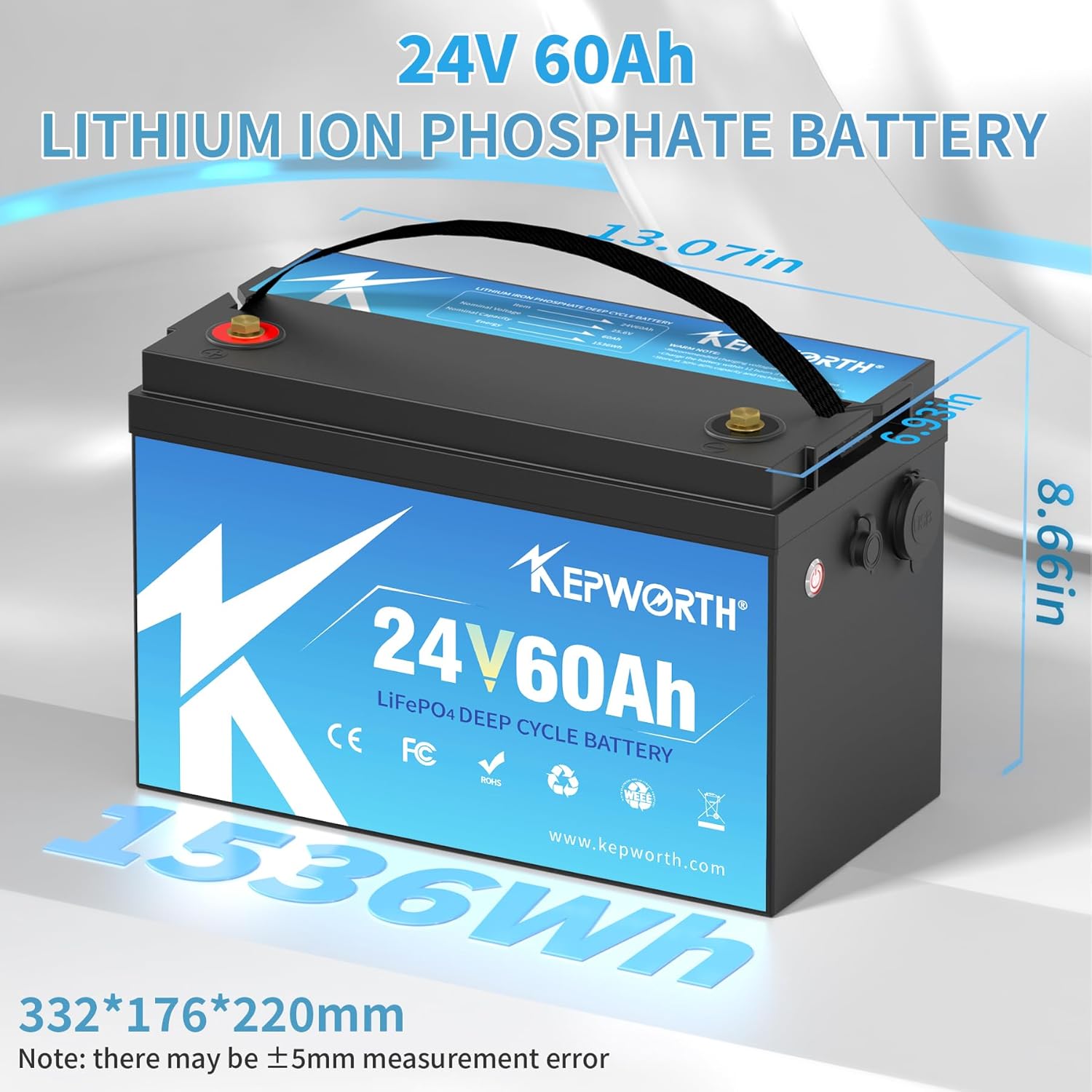 KEPWORTH 24V 60Ah LiFePO4 Battery, Rechargeable Lithium Batteries with BMS, UP to 4000+ Deep Cycles, Perfect for Boat, Marine, RV, Solar