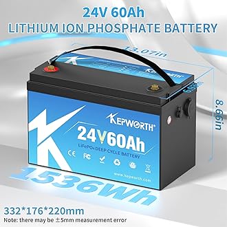 KEPWORTH 24V 60Ah LiFePO4 Battery, Rechargeable Lithium Batteries with BMS, UP to 4000+ Deep Cycles, Perfect for Boat, Marine, RV, Solar